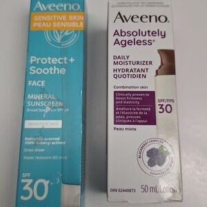 AVEENO Protect + Soothe Face Mineral Sunscreen SPF 30 & Abolutely Agless SPF 30